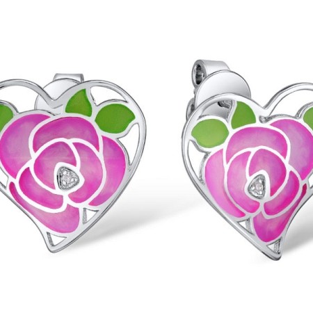 Sterling Silver Earrings Enamel,White Cubic Zirconia (E309607ENASL925)