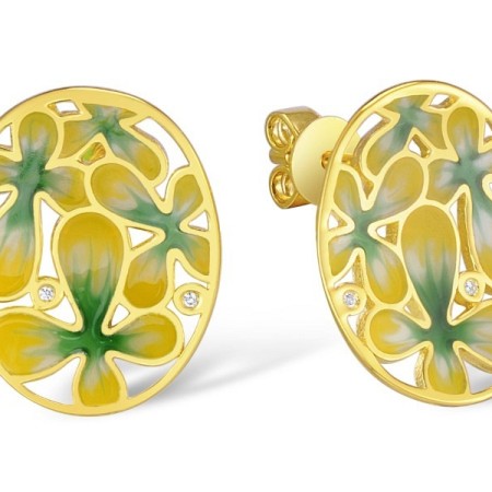Sterling Silver w/ Yellow Plating Earrings Enamel,White Cubic Zirconia (E309611ENASY925)