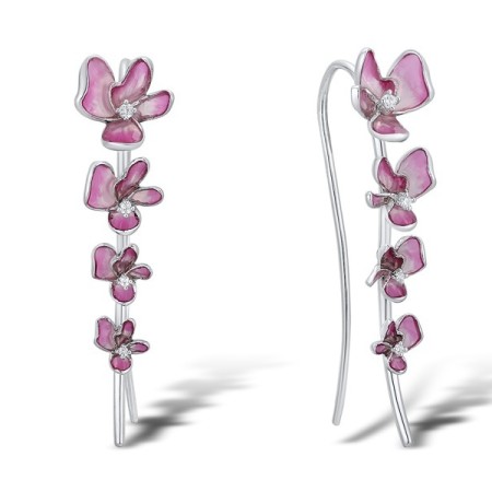 Sterling Silver Earrings Enamel,White Cubic Zirconia (E309682ENASL925)
