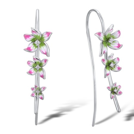 Sterling Silver Earrings Enamel,White Cubic Zirconia (E309683ENASL925)