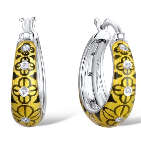 Sterling Silver Earrings Enamel,White Cubic Zirconia (E309700ENA1SL925)