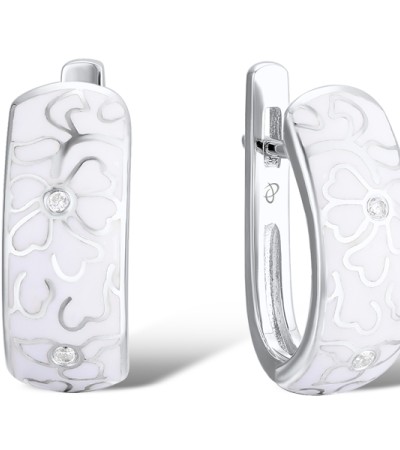 Sterling Silver Earrings Enamel,White Cubic Zirconia (E309726ENASL925)