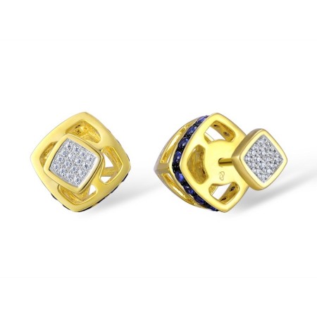 Sterling Silver w/ Yellow Black White Plating Earrings Created Sapphire,White Cubic Zirconia (E309804CRSZSZ925)