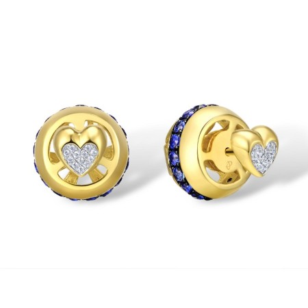 Sterling Silver w/ Yellow Black White Plating Earrings Created Sapphire,White Cubic Zirconia (E309810CRSZSZ925)