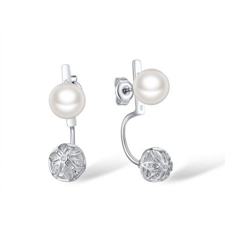 Sterling Silver Earrings Fresh Water White Pearl,White Cubic Zirconia (E309823FWZSL925)