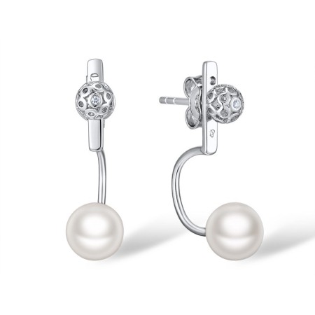 Sterling Silver Earrings Fresh Water White Pearl,White Cubic Zirconia (E309834FWZSL925)