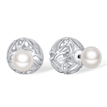 Sterling Silver Earrings Fresh Water White Pearl,White Cubic Zirconia (E309835FWZSL925)
