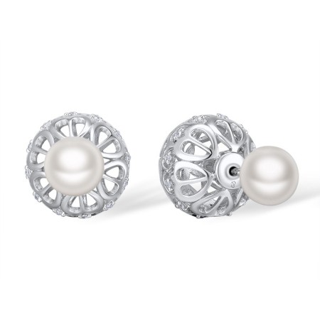 Sterling Silver Earrings Fresh Water White Pearl,White Cubic Zirconia (E309837FWZSL925)