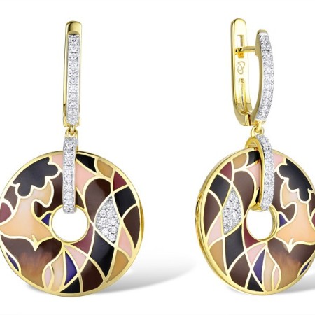 Brass w/ Yellow Gold Plating Earrings Enamel,White Cubic Zirconia (E309871AENA1BRY)