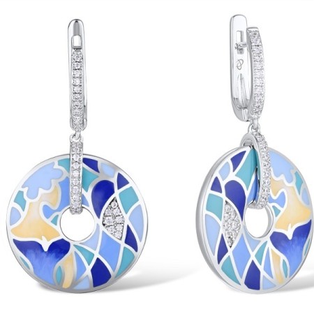 Brass w/ White Gold Plating Earrings Enamel,White Cubic Zirconia (E309871AENA2BRW)