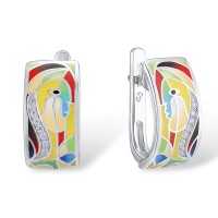 Sterling Silver Earrings Enamel,White Cubic Zirconia (E309882ENA2SL925)