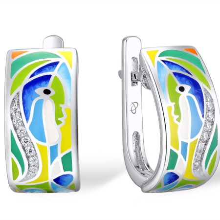 Sterling Silver Earrings Enamel,White Cubic Zirconia (E309882ENASL925)