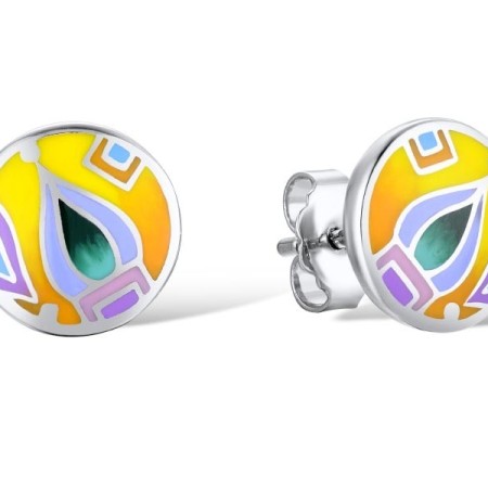 Brass w/ White Gold Plating Earrings Enamel (E309897ENA1BRW)