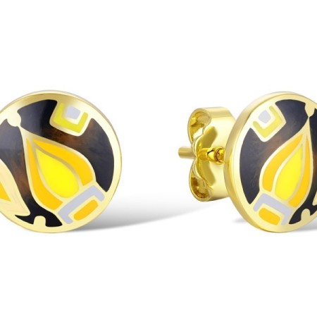 Brass w/ Yellow Gold Plating Earrings Enamel (E309897ENA2BRY)