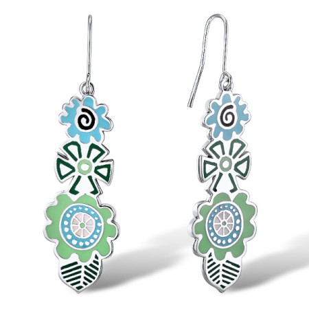 Brass w/ White Gold Plating Earrings Enamel (E309908ENA1BRW)