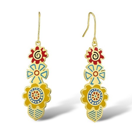 Brass w/ Yellow Gold Plating Earrings Enamel (E309908ENA2BRY)