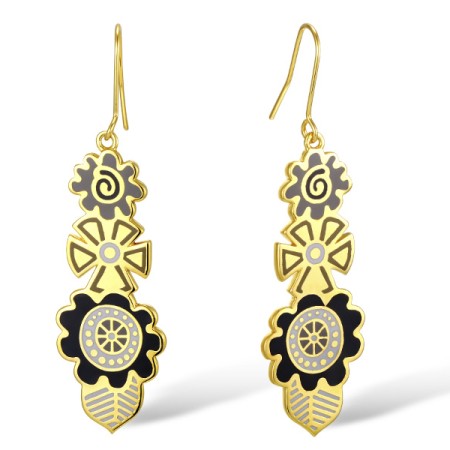 Brass w/ Yellow Gold Plating Earrings Enamel (E309908ENA3BRY)