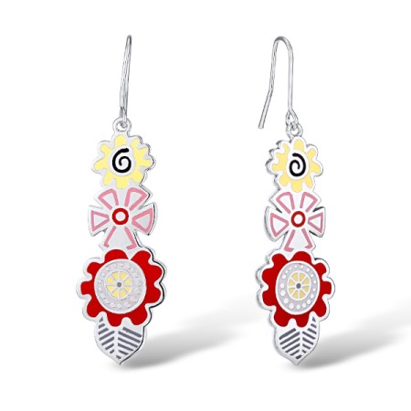 Brass w/ White Gold Plating Earrings Enamel (E309908ENABRW)