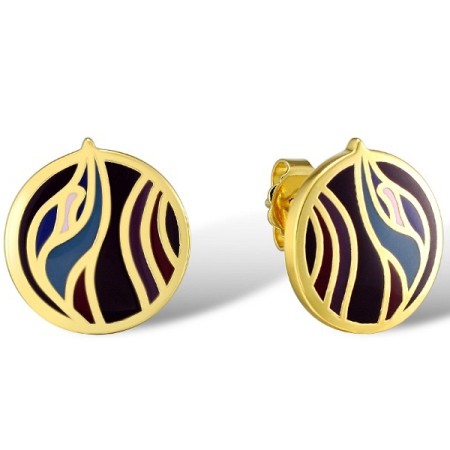 Brass w/ Yellow Gold Plating Earrings Enamel (E309911ENABRY)