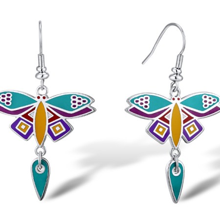 Brass w/ White Gold Plating Earrings Enamel (E309915ENABRW)