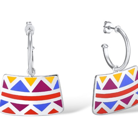 Brass w/ White Gold Plating Earrings Enamel (E309919ENABRW)