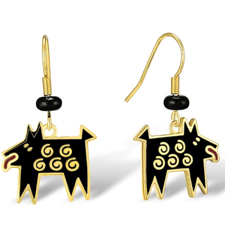 Brass w/ Yellow Gold Plating Earrings Dyed Black Agate,Enamel (E309930ENABRY)