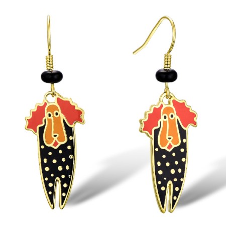 Brass w/ Yellow Gold Plating Earrings Dyed Black Agate,Enamel (E309933ENABRY)