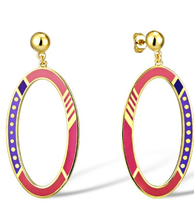 Brass w/ Yellow Gold Plating Earrings Enamel (E309936ENABRY)