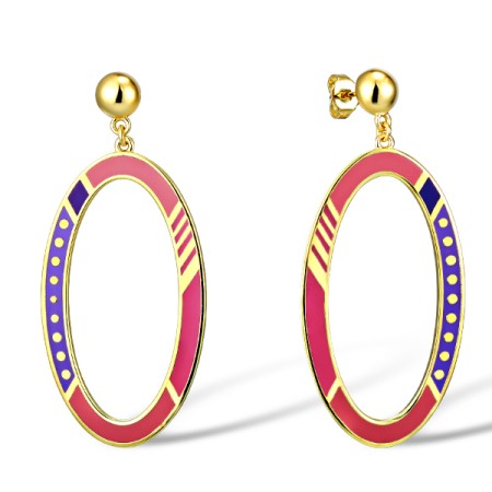 Brass w/ Yellow Gold Plating Earrings Enamel (E309936ENABRY)