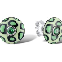 Sterling Silver w/ Black White Plating Earrings Enamel,Green Spinel (E310114ENA4SK925)