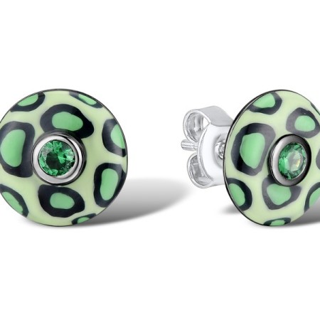 Sterling Silver w/ Black White Plating Earrings Enamel,Green Spinel (E310114ENA4SK925)