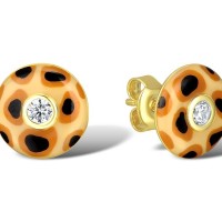 Sterling Silver w/ Yellow Plating Earrings Enamel,White Cubic Zirconia (E310114ENA6SY925)