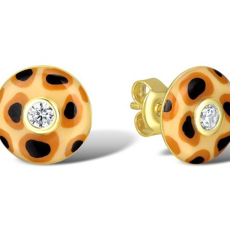 Sterling Silver w/ Yellow Plating Earrings Enamel,White Cubic Zirconia (E310114ENA6SY925)