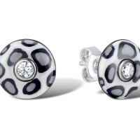 Sterling Silver w/ Black White Plating Earrings Enamel,White Cubic Zirconia (E310114ENA7SK925)