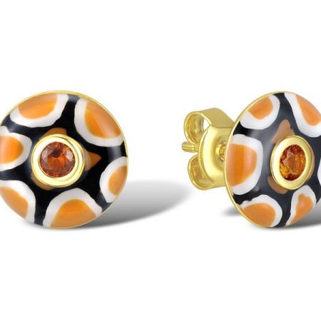 Sterling Silver w/ Yellow Plating Earrings Enamel,Yellow Nano Cubic Zirconia (Ci (E310121ENA3SY925)