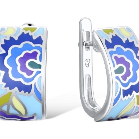 Brass w/ White Gold Plating Earrings Enamel (E310148ENA1BRW)