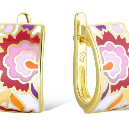 Brass w/ Yellow Gold Plating Earrings Enamel (E310148ENA2BRY)