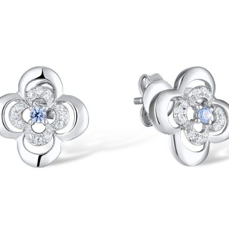 Sterling Silver Earrings Blue Spinel,White Cubic Zirconia (E310238BLZSL925)