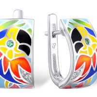 Sterling Silver Earrings Enamel,Green Spinel,White Cubic Zirconia (E310239ENASL925)