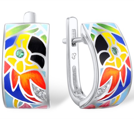 Sterling Silver Earrings Enamel,Green Spinel,White Cubic Zirconia (E310239ENASL925)