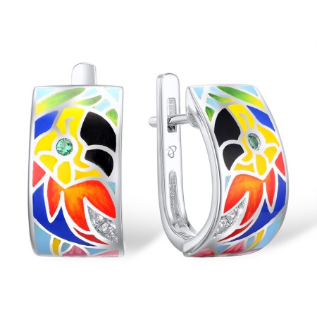 Sterling Silver Earrings Enamel,Green Spinel,White Cubic Zirconia (E310239ENASL925)