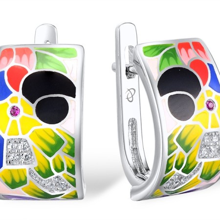 Sterling Silver Earrings Created Ruby,Enamel,White Cubic Zirconia (E310241ENASL925)