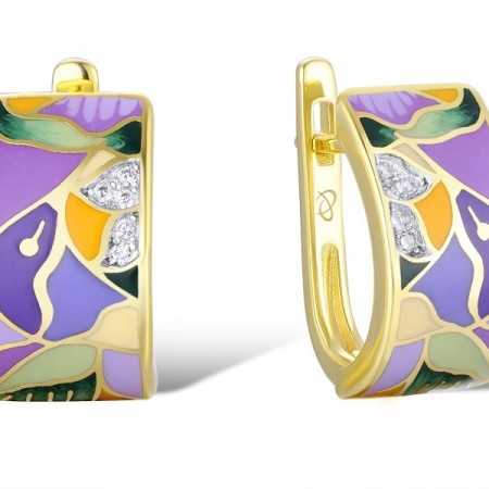 Brass w/ Yellow Gold Plating Earrings Enamel,White Cubic Zirconia (E310245ENA1BRY)