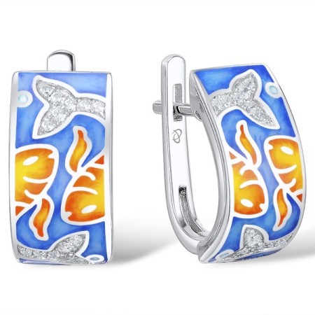 Sterling Silver Earrings Enamel,White Cubic Zirconia (E310286ENASL925)