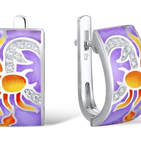 Sterling Silver Earrings Enamel,White Cubic Zirconia (E310287ENASL925)