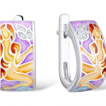 Sterling Silver Earrings Enamel,White Cubic Zirconia (E310290ENASL925)