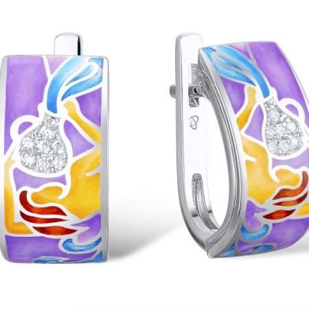 Sterling Silver Earrings Enamel,White Cubic Zirconia (E310291ENASL925)