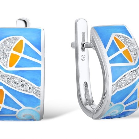 Sterling Silver Earrings Enamel,White Cubic Zirconia (E310293ENASL925)