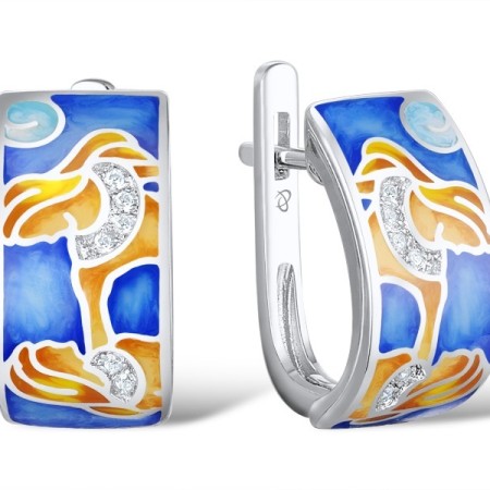 Sterling Silver Earrings Enamel,White Cubic Zirconia (E310294ENASL925)