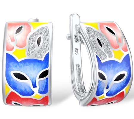 Sterling Silver Earrings White Cubic Zirconia,Enamel (E310296ENASL925)